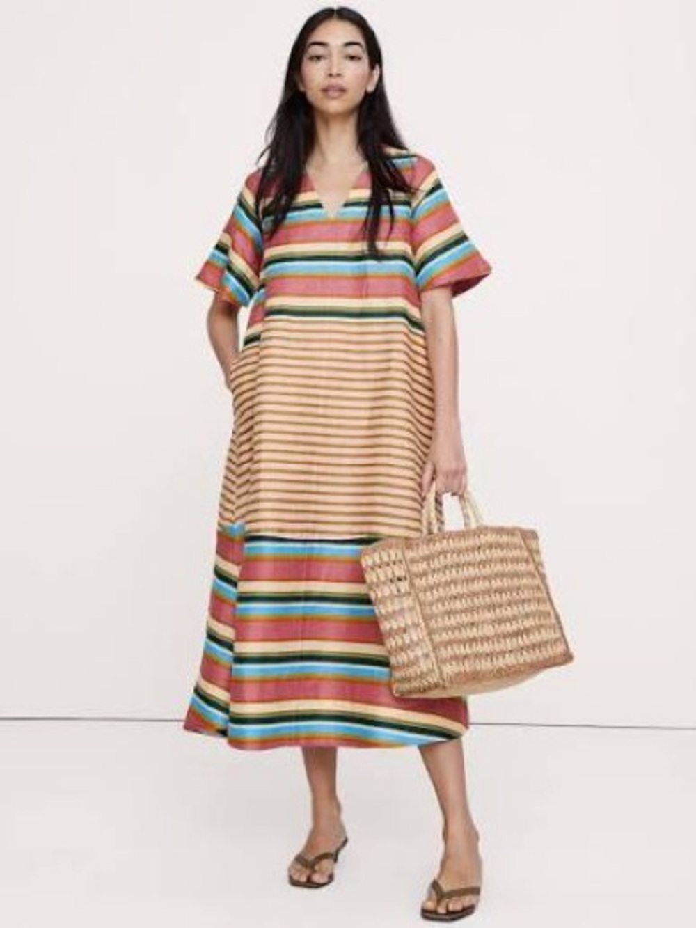 NWOT BANANA REPUBLIC Linen Midi Trapeze Dress